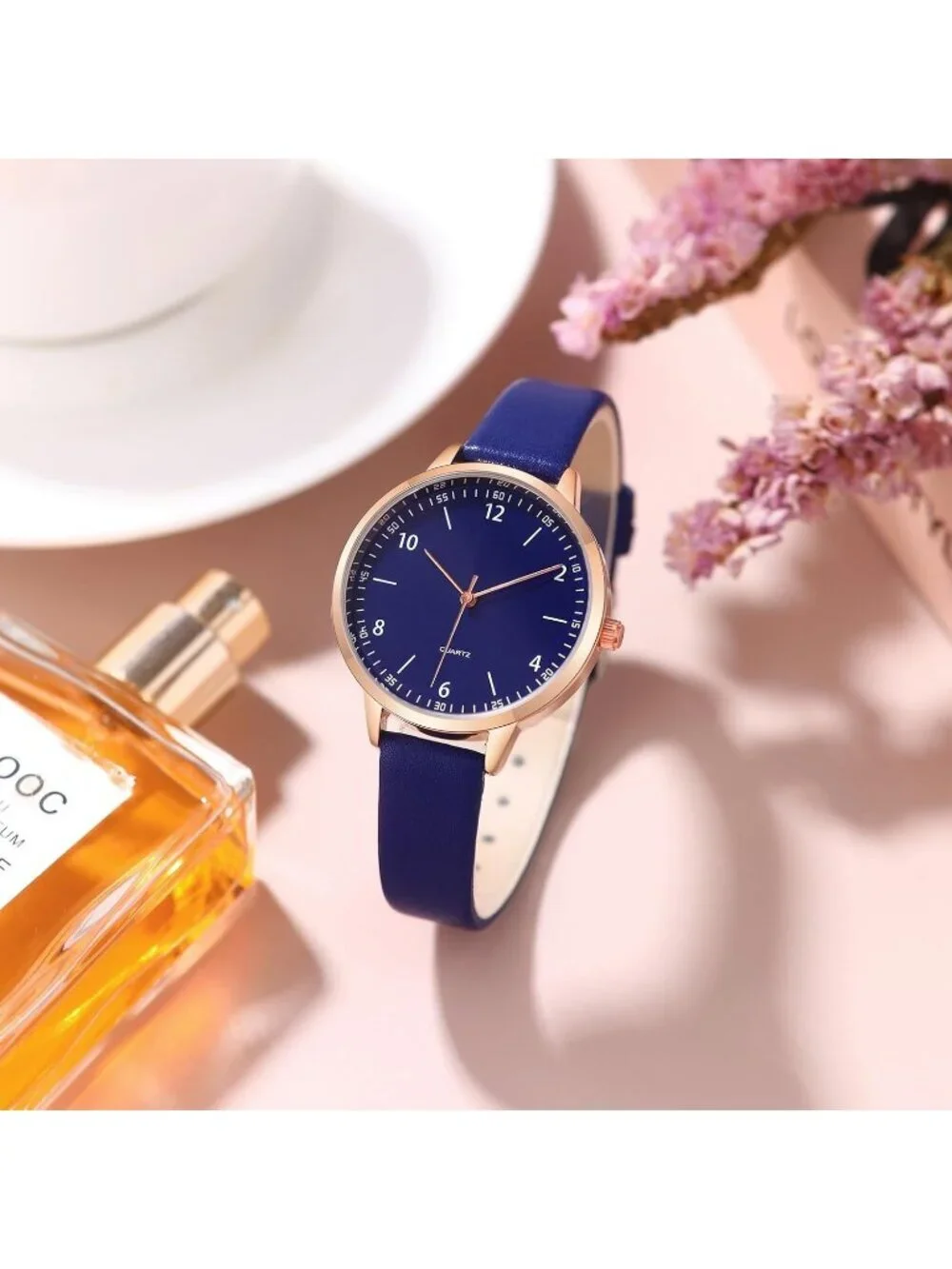 Women's Blue Dial Dainty Analog Leather Waterproof Reloj Para Mujer Wrist Watch